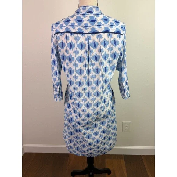 Dolma Women's Cotton Amelia Tunic Dress Blue Geometric Print Lightweight Small - Picture 4 of 11